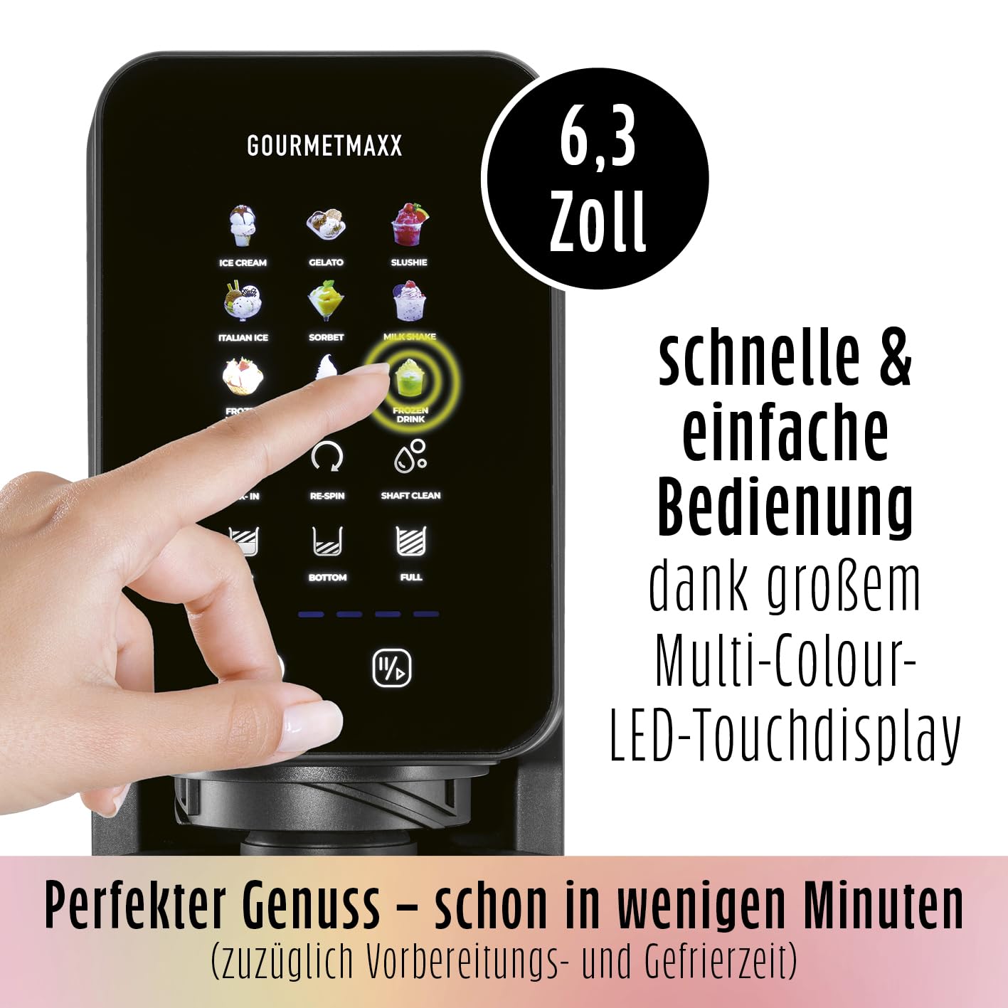 GOURMETmaxx SmoothUp Touch Eismaschine 700 Watt | Eismaschine 9 Programme + Mix-in-Funktion | Eiscreme-Maschine - Slushies & Eiscreme selber machen | Speiseeisbereiter LED Display, 2 Becher inklusive