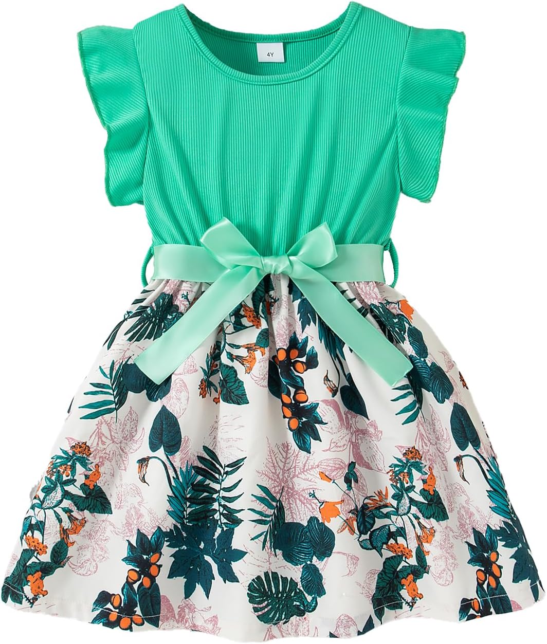 Little Girls Casual Dress Summer Spring Ruffle Short Sleeve Floral Dress Clothes 2-7 Years