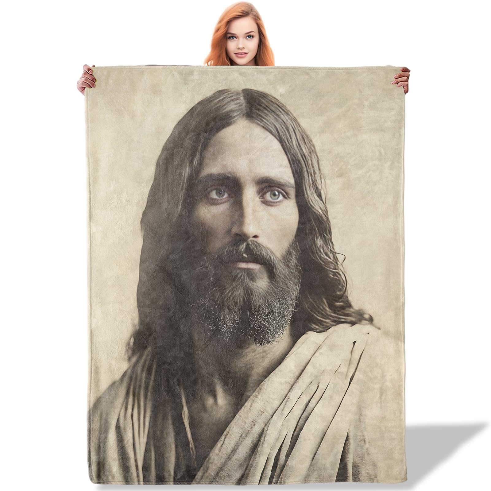 fifbird Flannel Fleece Blanket Jesus Portrait ch Inspirational piritual Home Decor Soft Polyester Gift for Faithful Followers Throw Blankets