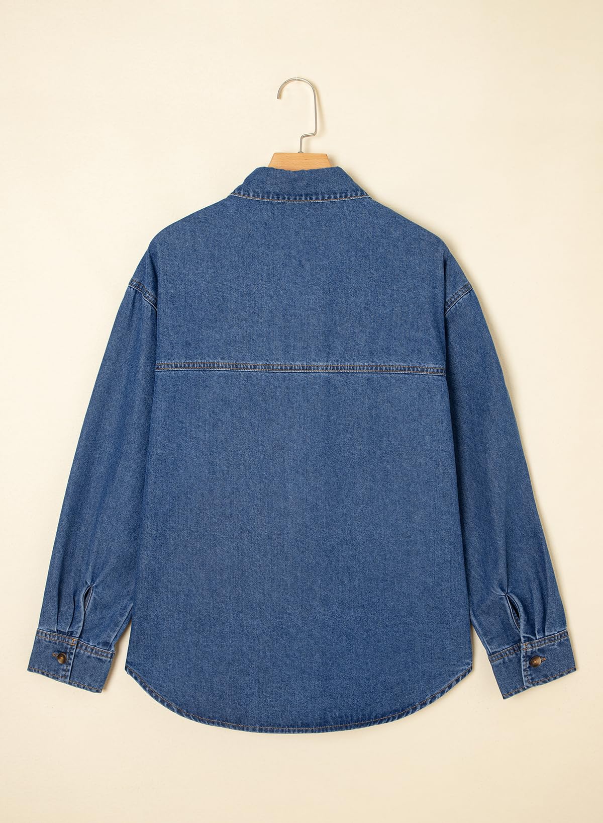 Sidefeel Women Denim Shirts Oversized Long Sleeve Button Down Blouse V Neck Casual Top Shackets