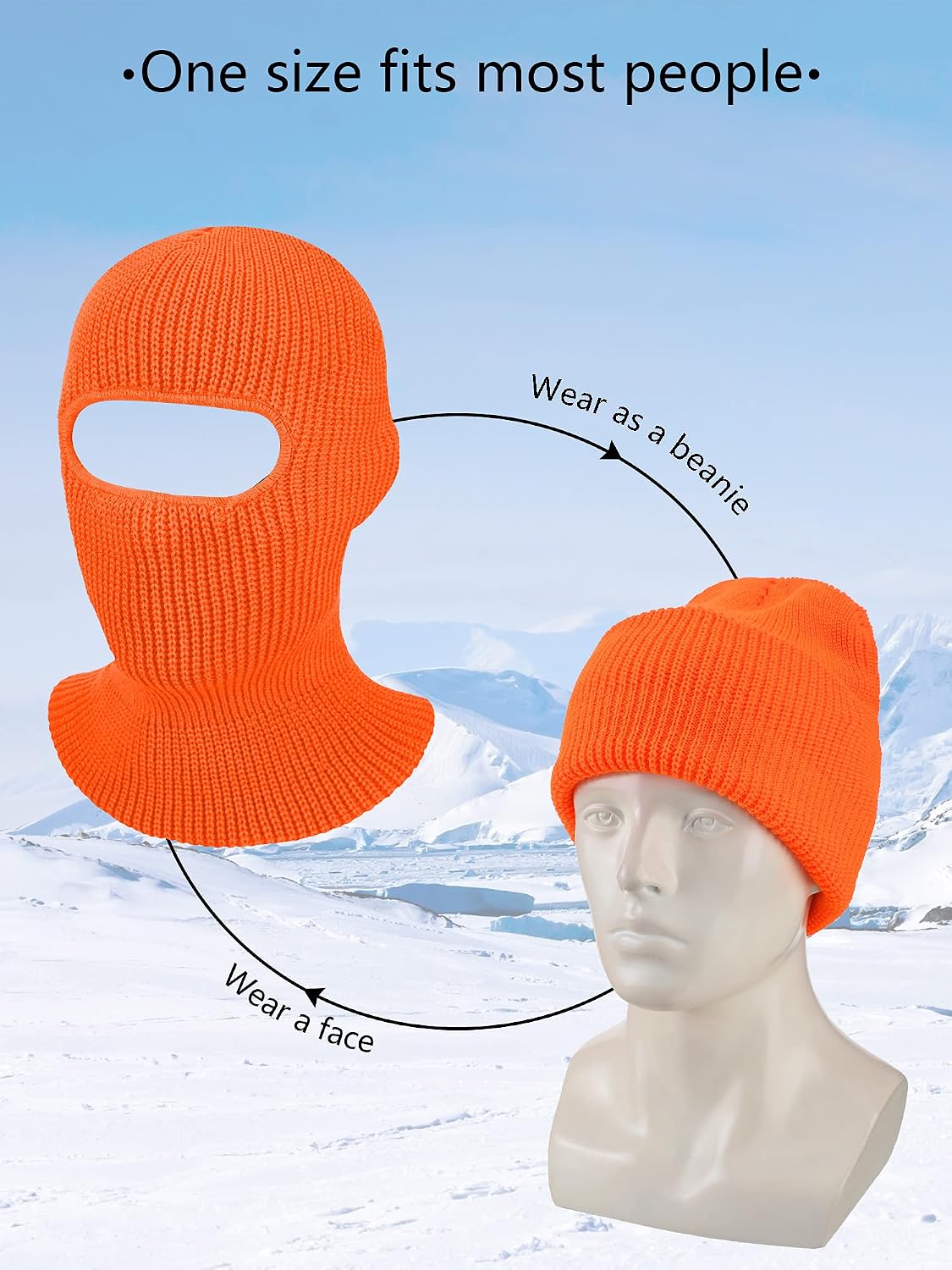 SATINIOR 1 Hole Ski Mask Winter Knitted Balaclava Warm Full Face Mask Windproof Head Cover for Men Women Sports Outdoor image 5