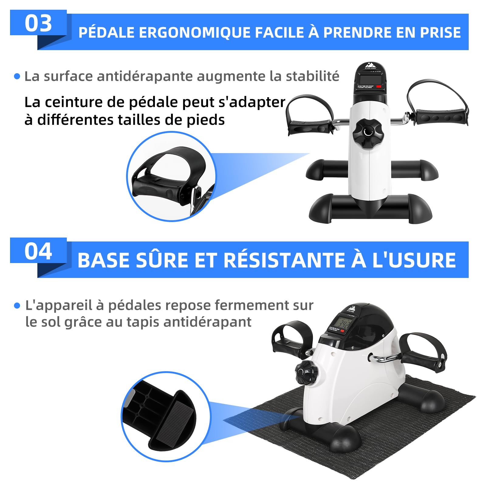 EVOLAND Mini Vélo d'Appartement, Pédale Statique Portable, Résistance Réglable, Ecran LCD Appareil, Appareil d'exercice pour Les Jambes et Les Bras Travailler