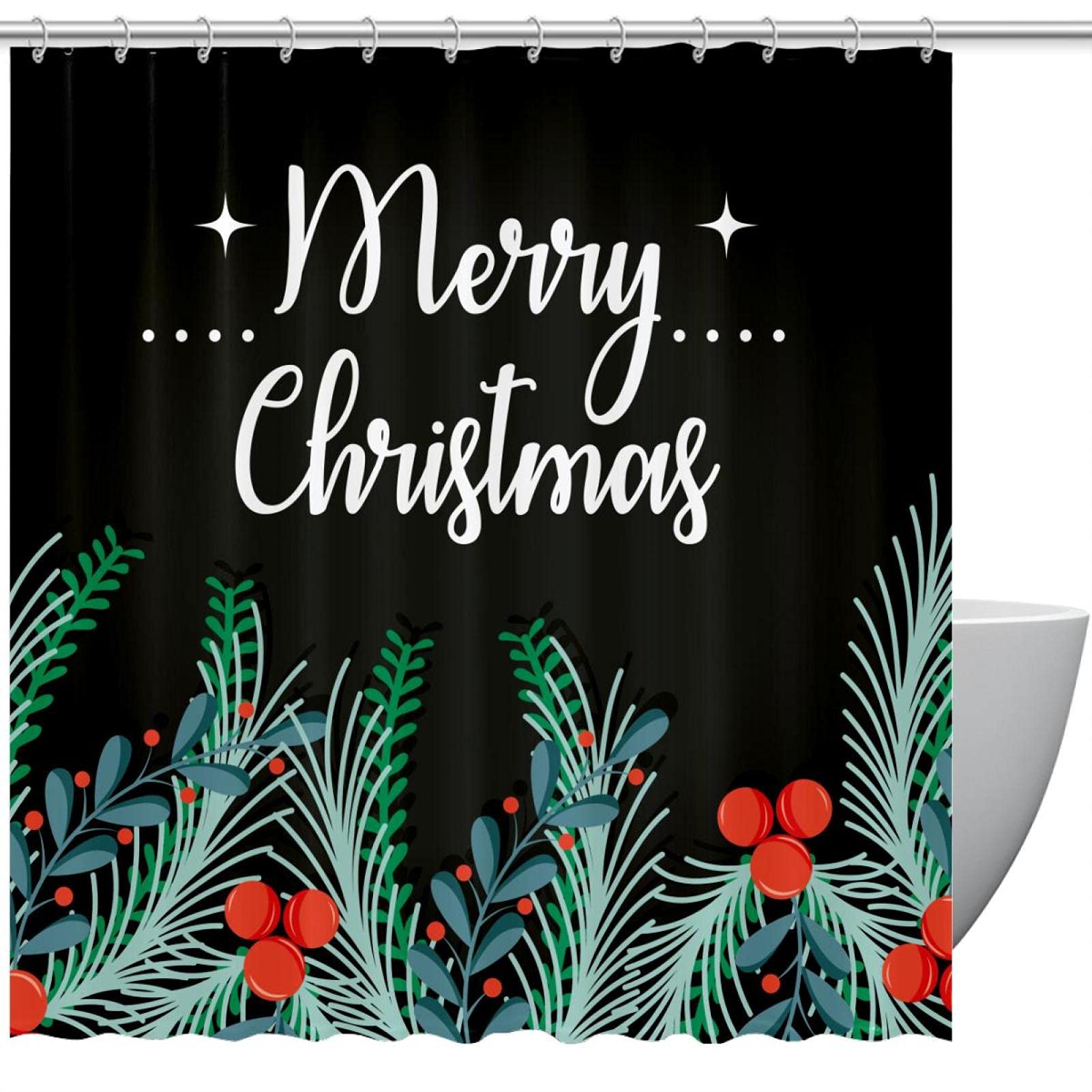 Rideau de douche Merry Christmas noir élégant et durable 183 x 183 cm