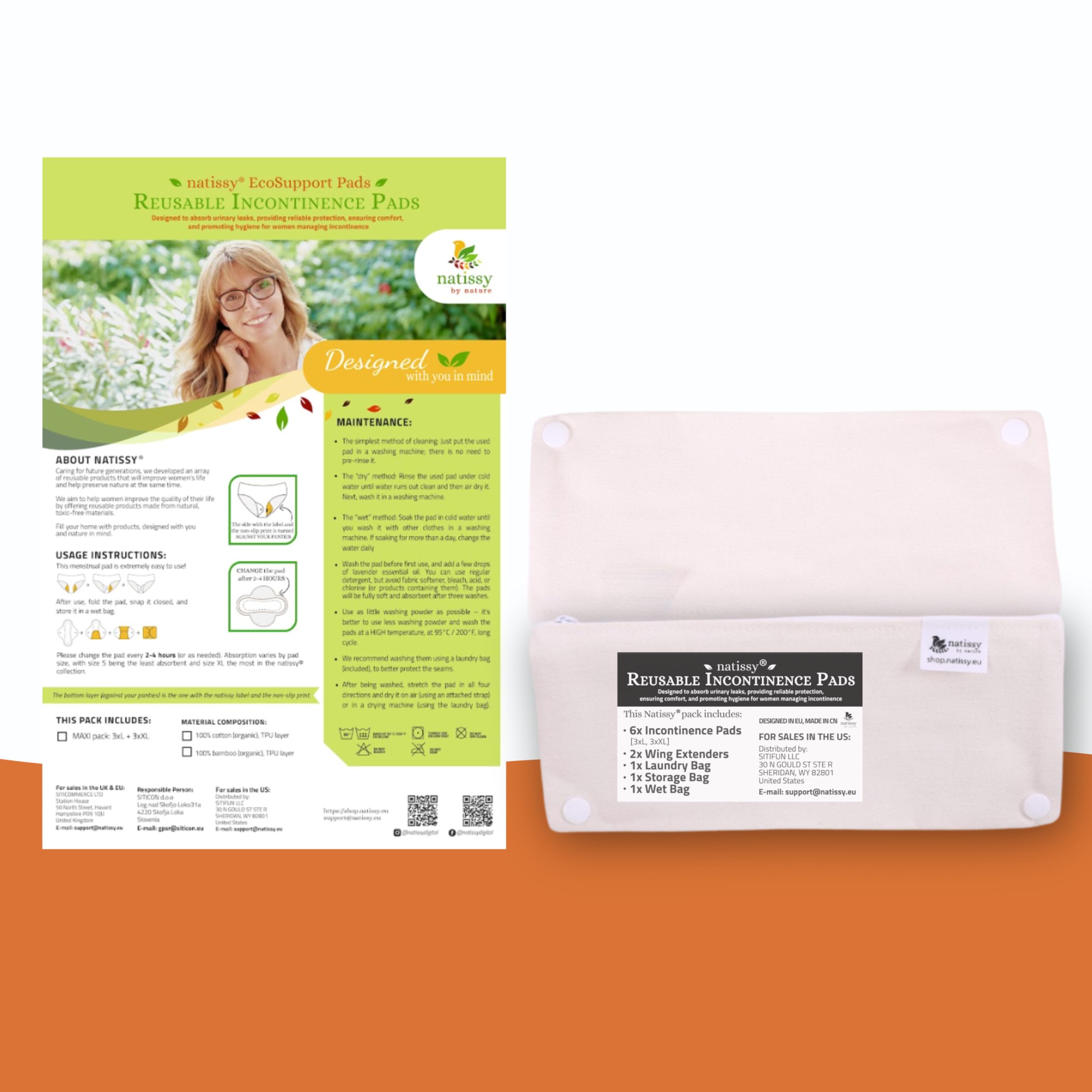 Serviettes lavables pour fuites urinaires avec imprimé antidérapant (L+XL, x6); protection réutilisable pour l'incontinence en coton bio, lavable à haute T°; absorption rapide & contrôle des odeurs