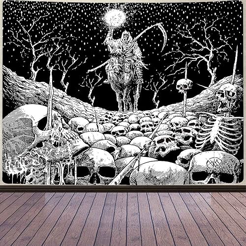 Grim Reaper - Tapiz de calavera de muerte de esqueleto para colgar en la pared de los hombres, para dormitorio, fantasía, tela de franela de 80 x 60 disponible en Yaxa Peru