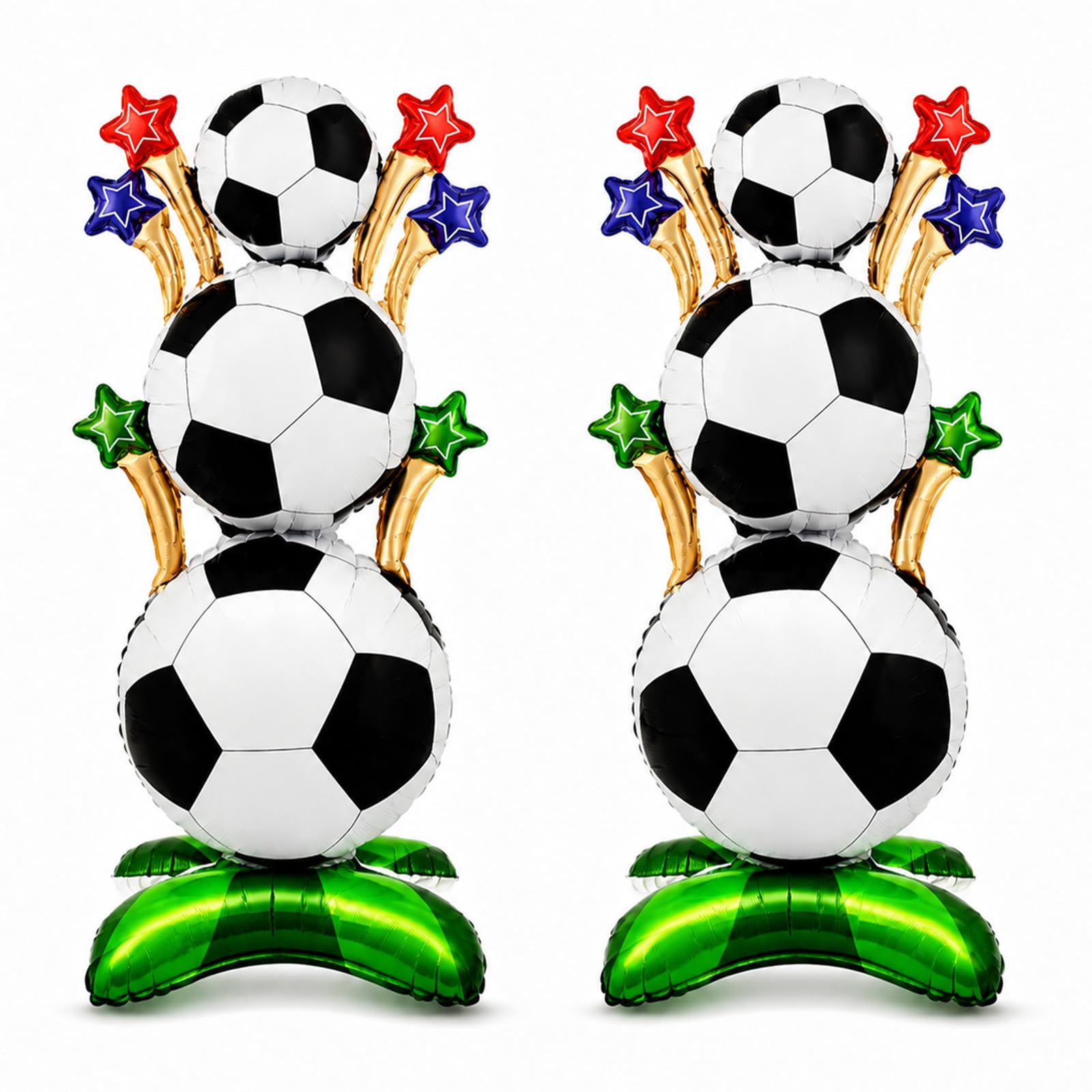 2PCS Football Party Decorations 2026, Giant Football Balloons Decorations for Party, Soccer Theme Foil Balloons with Green Field Base & Star Crown Accents for Birthday & Match Viewing Events
