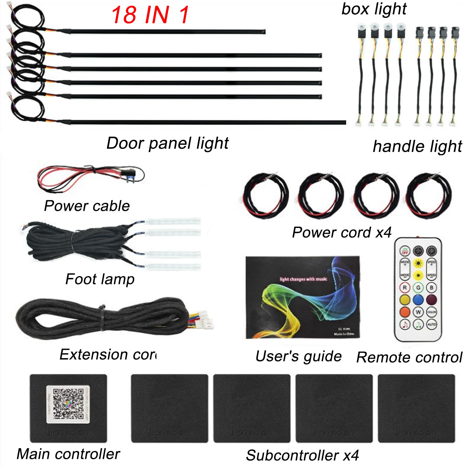 Tira de Luces LED para Interior de Coche, Luces de atmósfera dinámica acrílicas RGB 18 en 1, 210 Modos de luz, Control Remoto inalámbrico, Kits de iluminación Ambiental para Coche