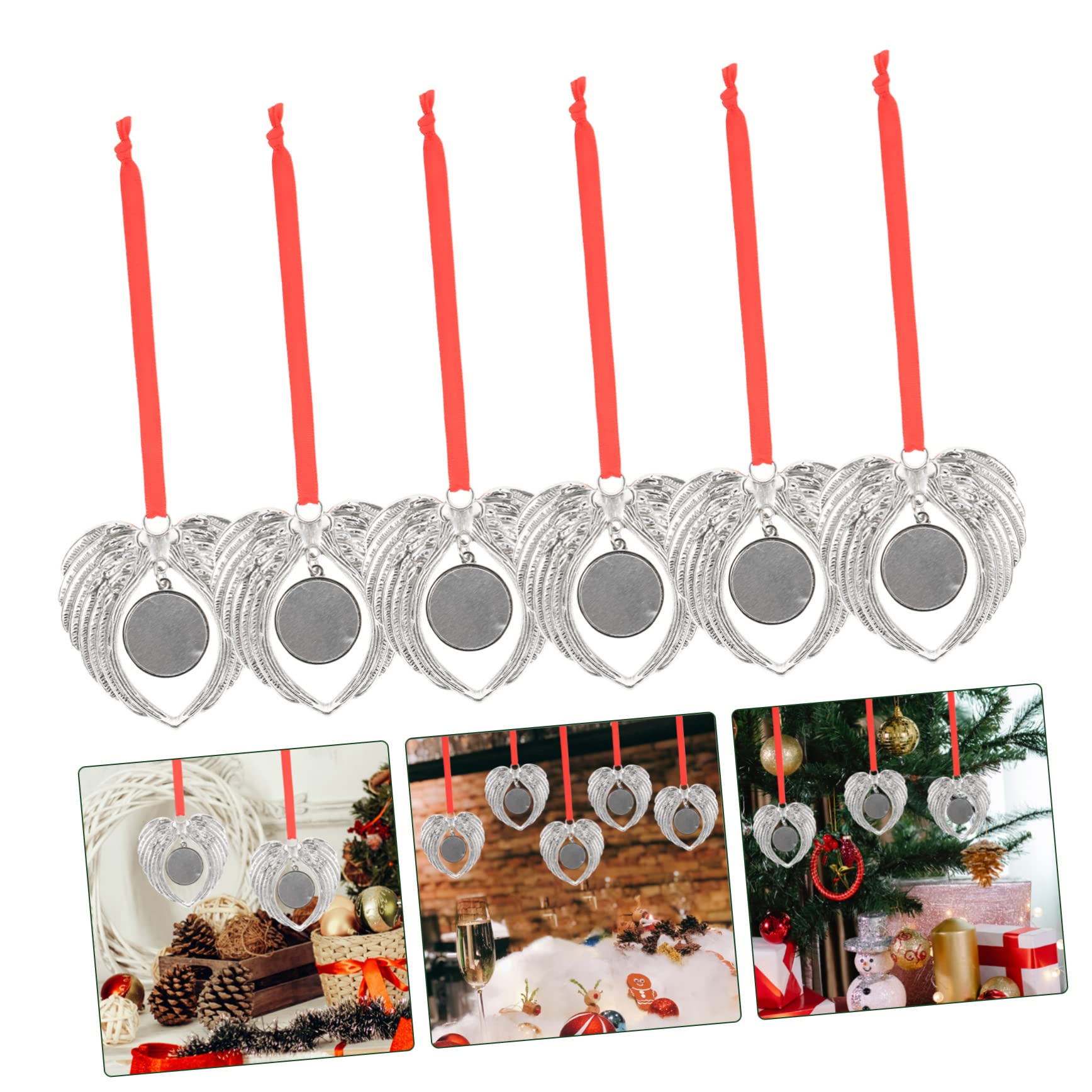 Cabilock 12 Piezas Colgante de alas de ángel Colgantes navideños Christmas Tree Decorations Adornos de Navidad en Ornamento del árbol de Navidad Colgante de sublimación de Bricolaje