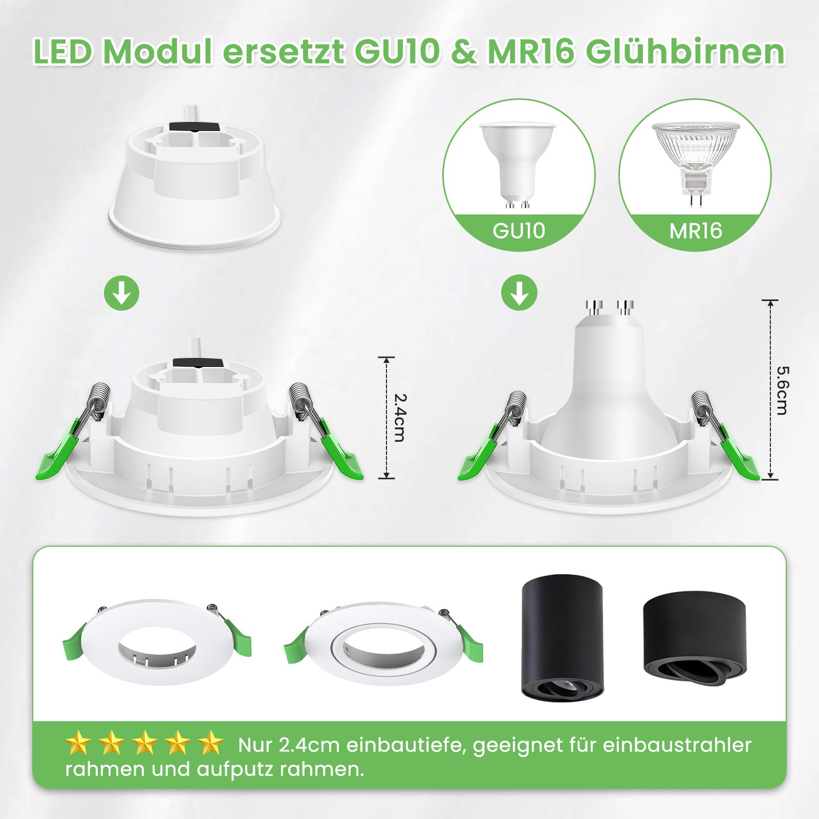 ALUSSO LED Modul Ultra Flach ø50x24mm für Einbaustrahler, 5W 400lm 230V | Warmweiß 3000K Nicht Dimmbar, Ersetzt GU10 MR16 Leuchtmittel, IP44 Wasserdicht, 12er