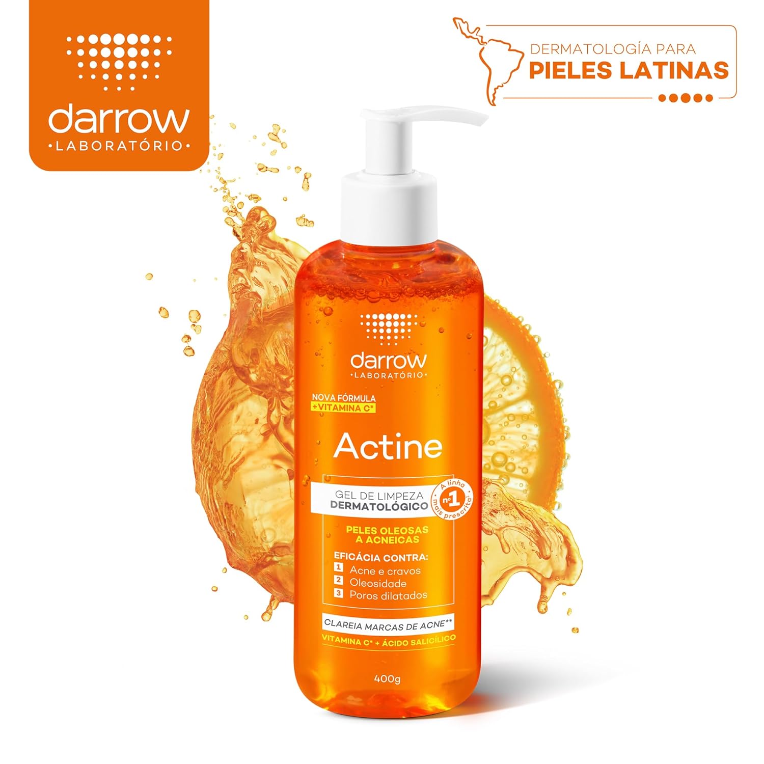 DARROW Gel Limpiador Facial, Actine Vitamina C, Piel Grasa y/o con tendencia acnéica, 400g
