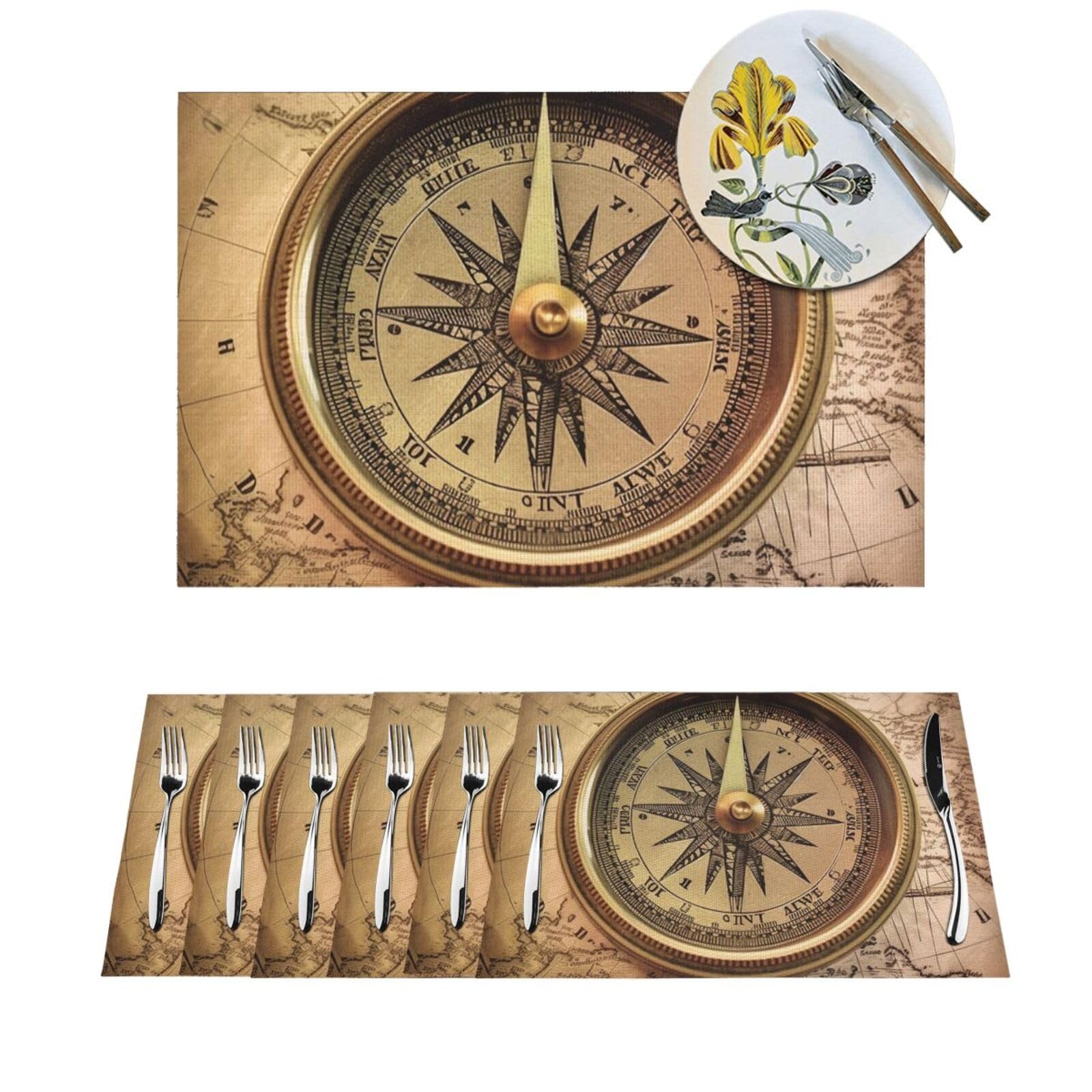 Set de table de salle à manger motif boussole pour repas extérieur