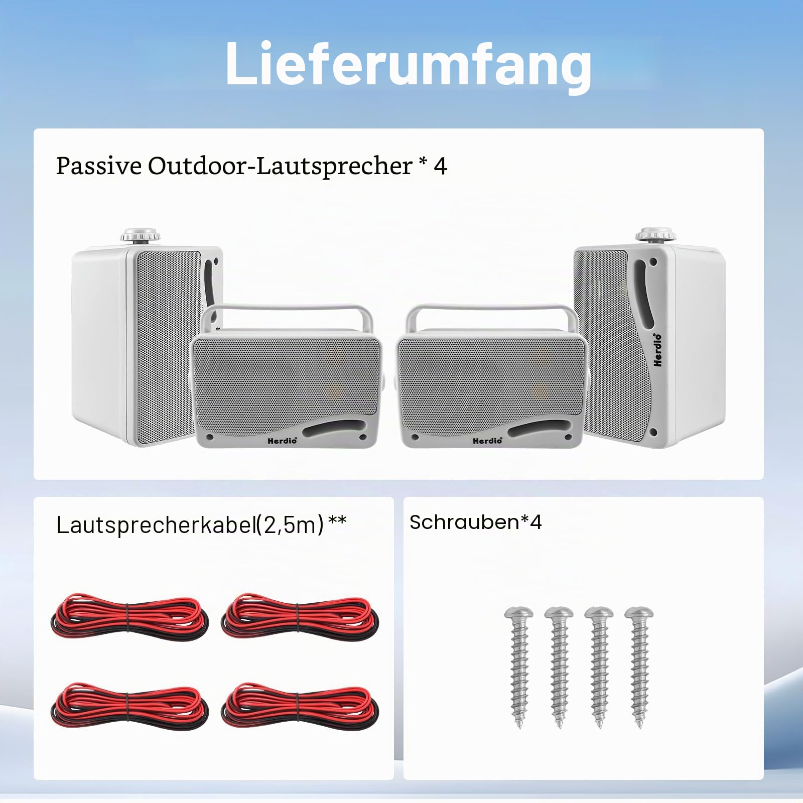 Herdio 3,5 Zoll passive Outdoor-Lautsprecher, kabelgebunden, wasserdicht, Wandmontage, Lautsprecher mit 400 W überlegenem Klang, Allwetter-Haltbarkeit, für Zuhause, Terrasse, Garten, Marine, Boot