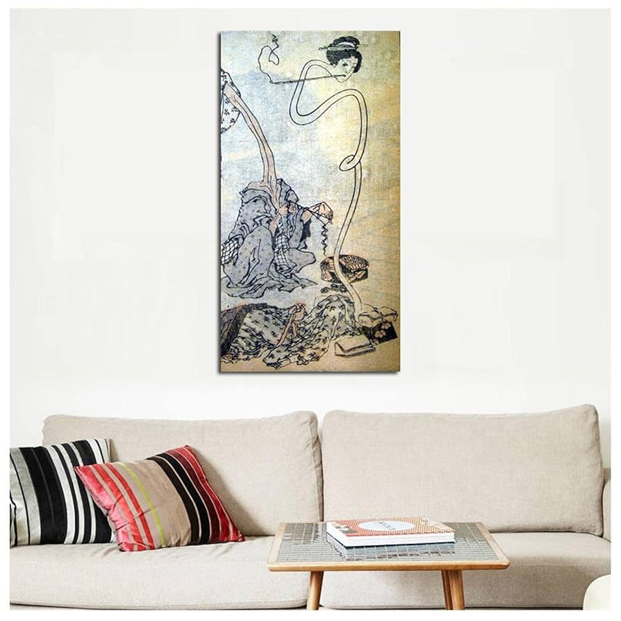 新品額装　浮世絵 Amazon.co.jp: 日本の浮世絵の複製。「ろくろ首」。キャンバスに