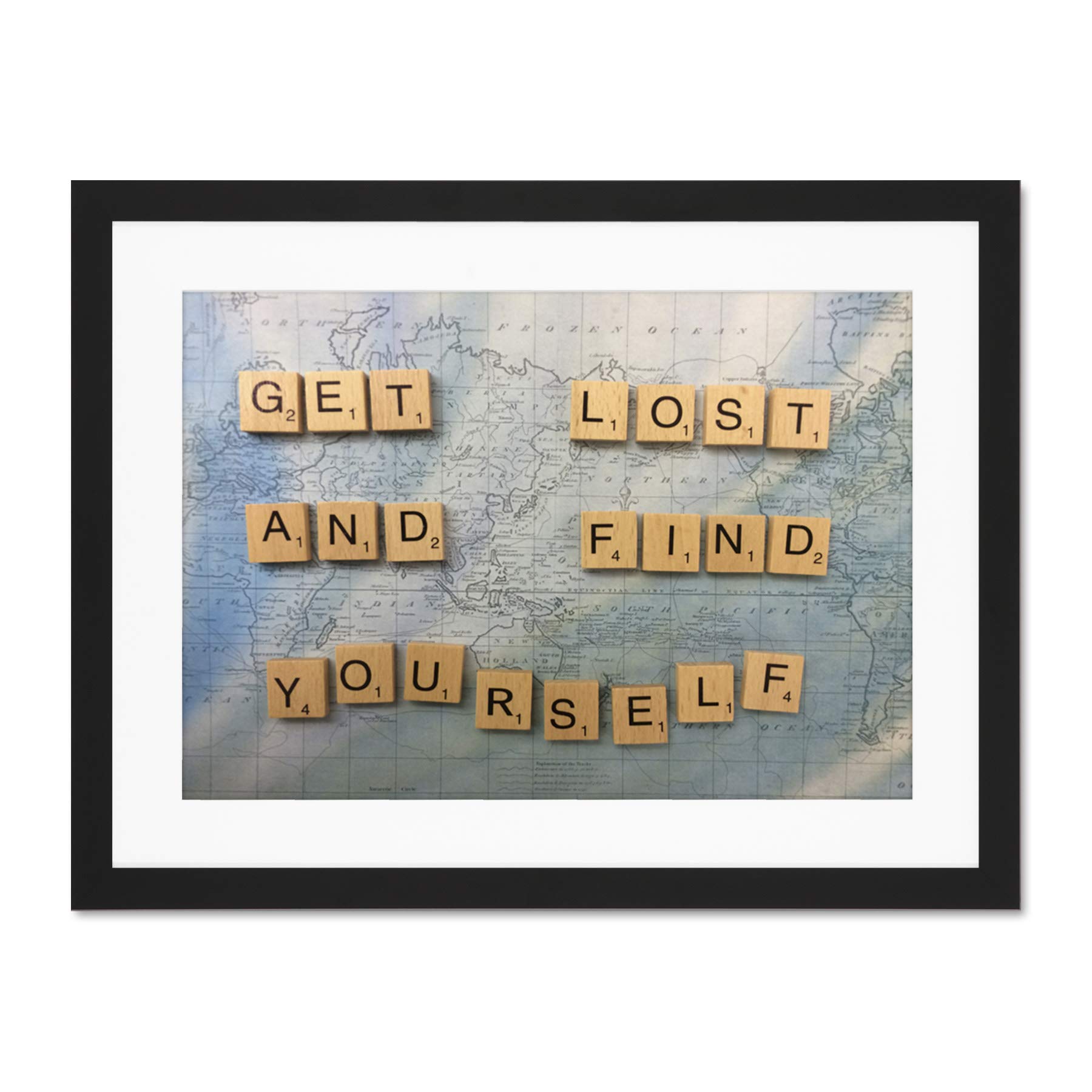 Get Lost Find Yourself Travel Scrabble Large Art Print Poster Wall Decor 18x24 inch Supplied Ready To Hang With Included Mount Brackets