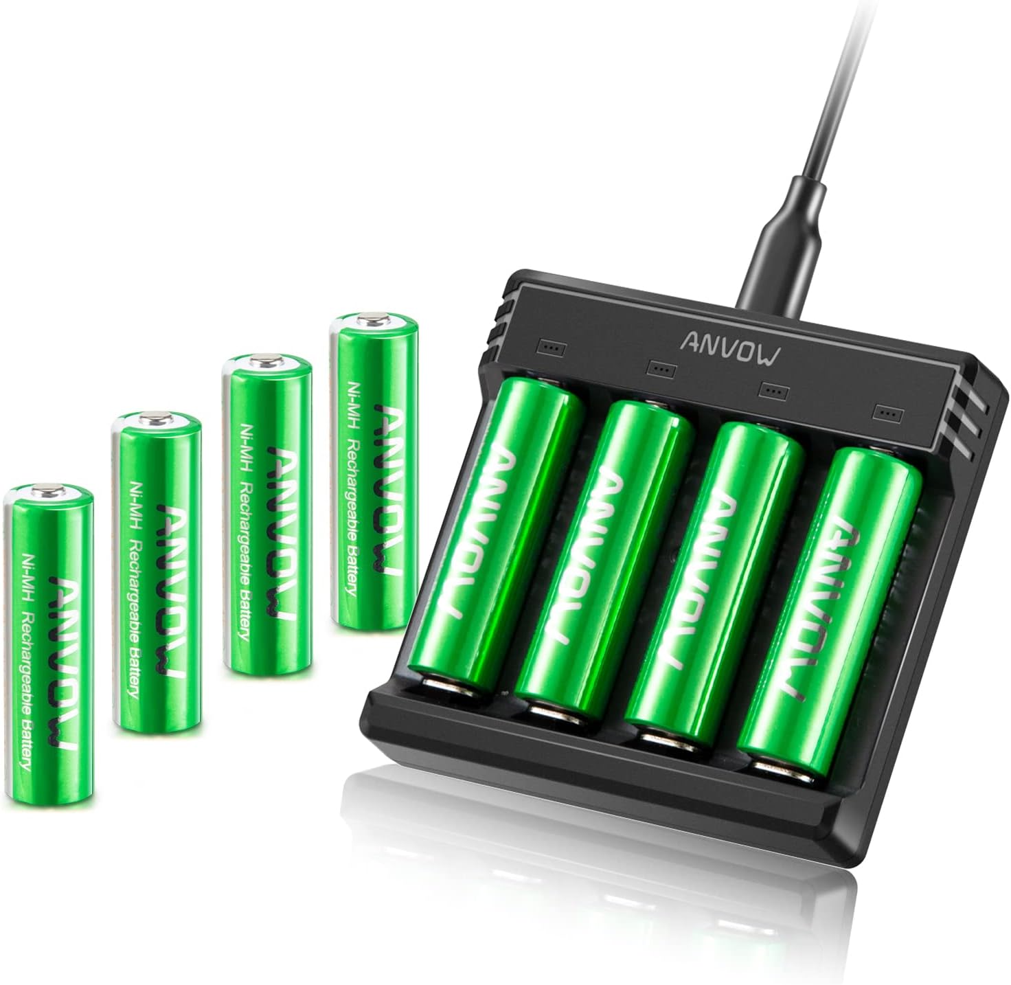 Rechargeable AA Batteries with Charger, ANVOW 8Pack