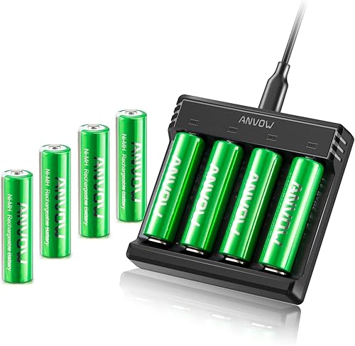 ANVOW - Baterías AAA recargables con cargador, paquete de 8 baterías AAA triple NiMH de 1100 mAh con cargador de batería AA AAA inteligente