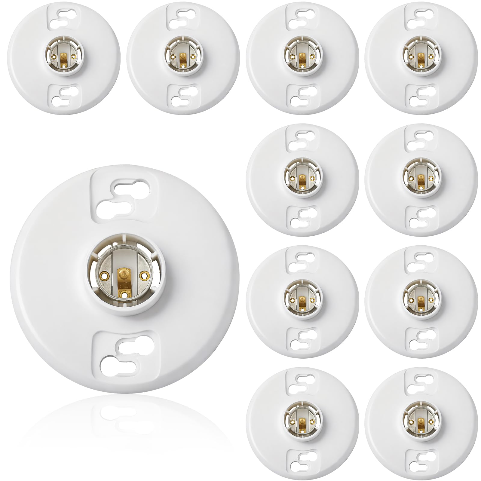 Saysurey 10 Pcs Medium Base E26 Lamp Holder Ceiling Light Sockets White Bulb Socket Incandescent Fluorescent CFL Lamp Holder 660w 250v (Phenolic Resin