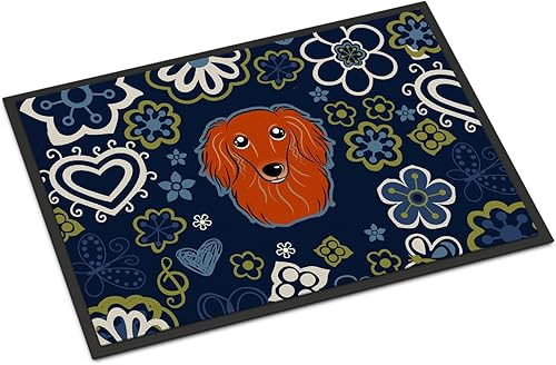 Miniatura 15 de Caroline's Treasures BB1449JMAT - Tapete de bienvenida de carlino negro, 24 x 36 pulgadas, tapete azul para puerta delantera, para interiores