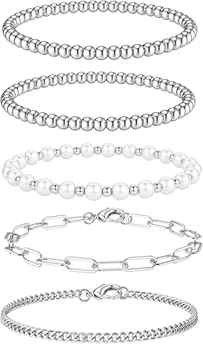 JeweBella 5 Pièces Bracelet Femme Acier Inoxydable Plaqué Or 14K Réglable Bracel