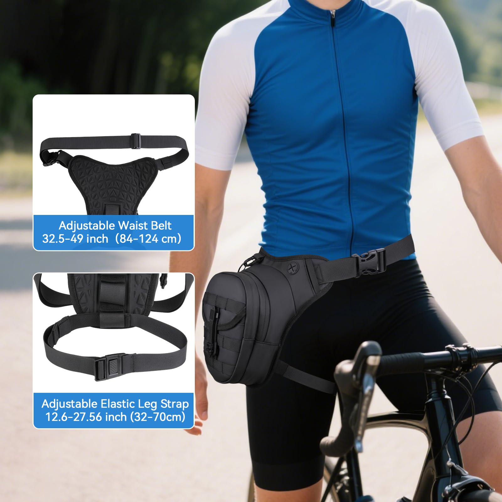 MOSISO Oberschenkeltasche, Motorrad Beintasche Herren Damen, Ausbaufähig Multifunktional Aufbewahrungstasche Taktisch Wasserdicht Hosenbeine Tasche für Sport Radfahren Wandern Angeln Klettern, Schwarz