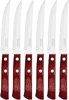Conjunto De Facas Para Churrasco Tramontina Com Lâminas Em Aço Inox E Cabos Em Madeira Tratada Polywood Vermelho 6 Peças