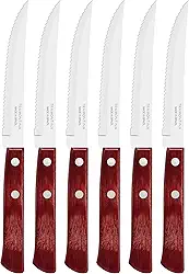 Conjunto De Facas Para Churrasco Tramontina Com Lâminas Em Aço Inox E Cabos Em Madeira Tratada Polywood Vermelho 6 Peças