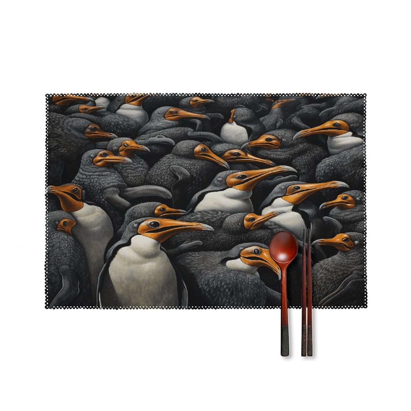 Btcowzrv Style A Group Of Penguins Canvas Placemats Set Of 6, Wipeable Washable Place Mats For Indoor & Outdoor, Table Mat Decor For Kitchen Dining Party