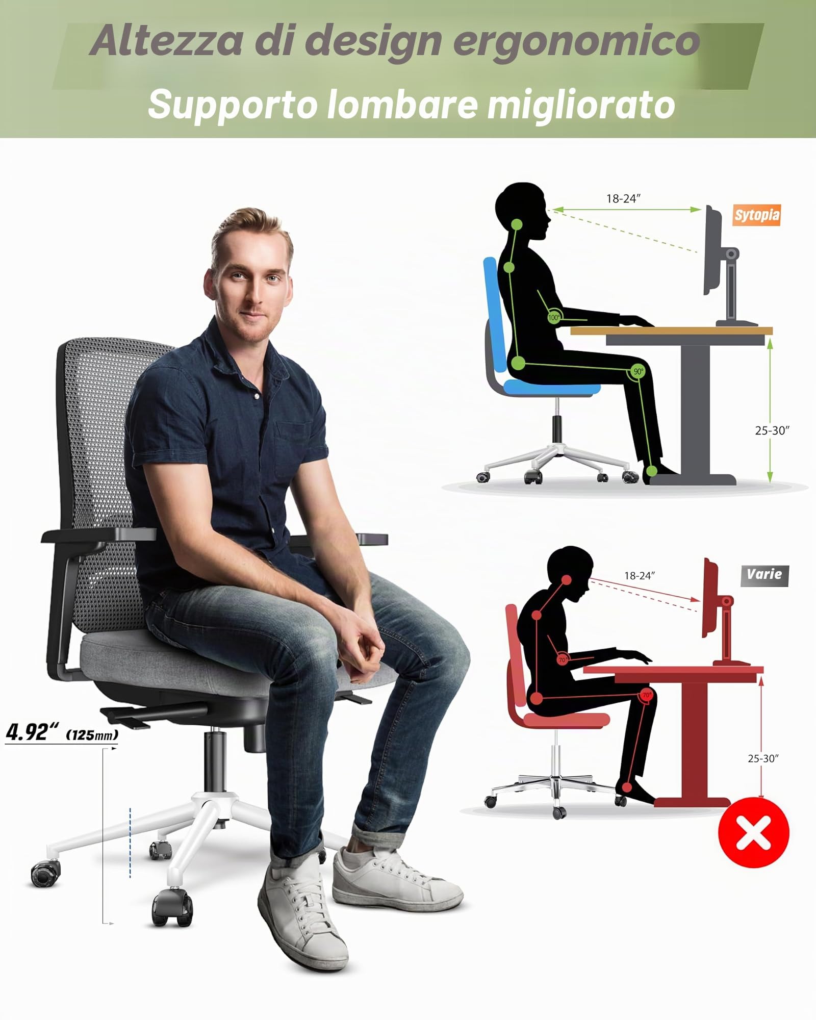 Sytopia Sedia da ufficio a forma di croce – Robusto supporto a 5 stelle in metallo per sedia da ufficio, supporta più di 2600 kg, adatto per ruote da 11 mm x 22 mm, molla a gas da 50 mm