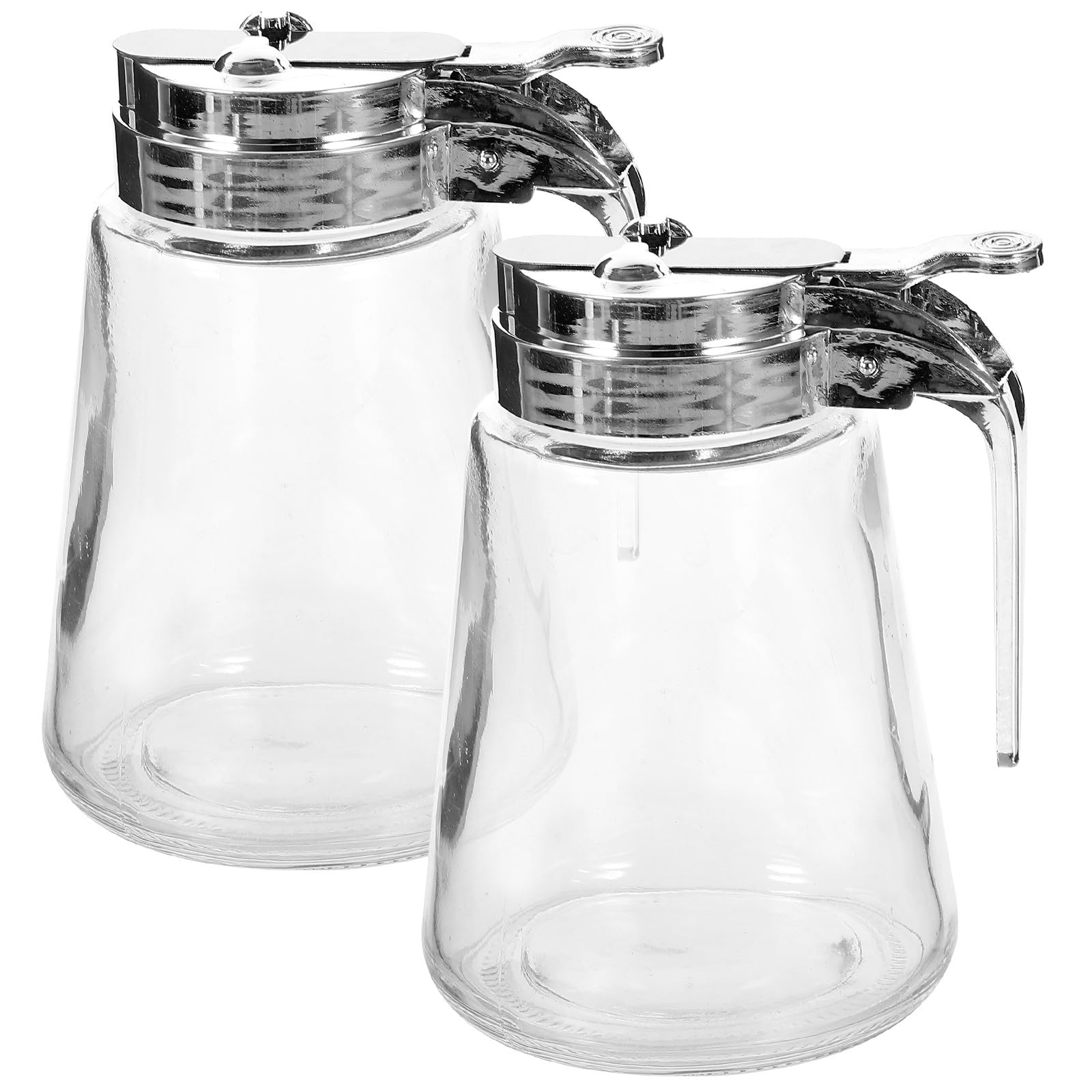 2 Stück Sirupspender aus Glas 300ml Tropffreier Honigspender und Zuckerdose mit Abs Deckel und Edelstahlverschluss für Kaffeebar und Pfannkuchensirup