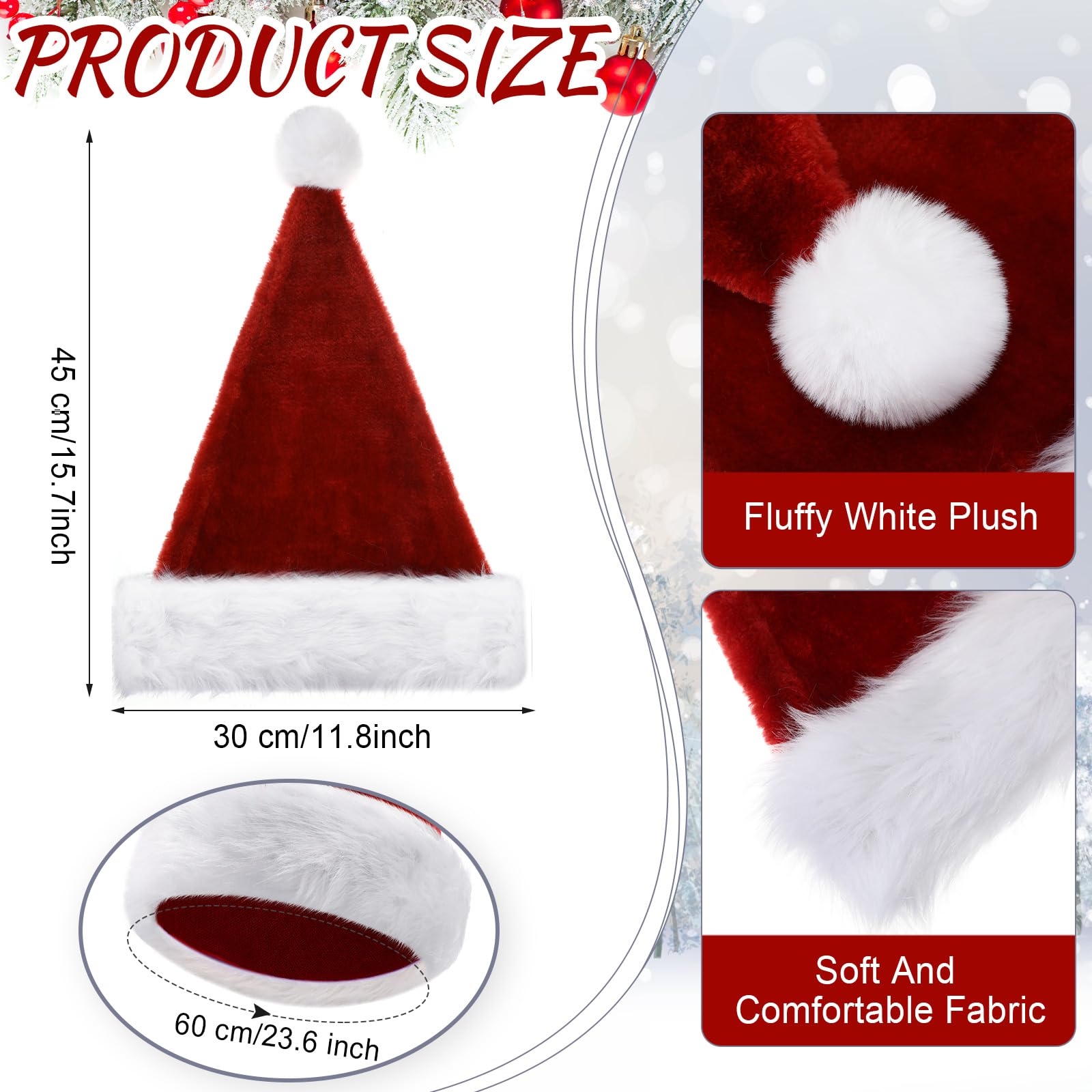 Vicenpal Weihnachtsmütze, Plüsch, Samt, Partyzubehör für Männer und Frauen, Weihnachtsfeier, 50 Stück