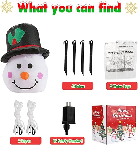 Miniatura 6 de Muñeco de nieve inflable de 5 pies para decoración al aire libre con luces LED giratorias integradas de 5 pies para patio, jardín, césped, interior