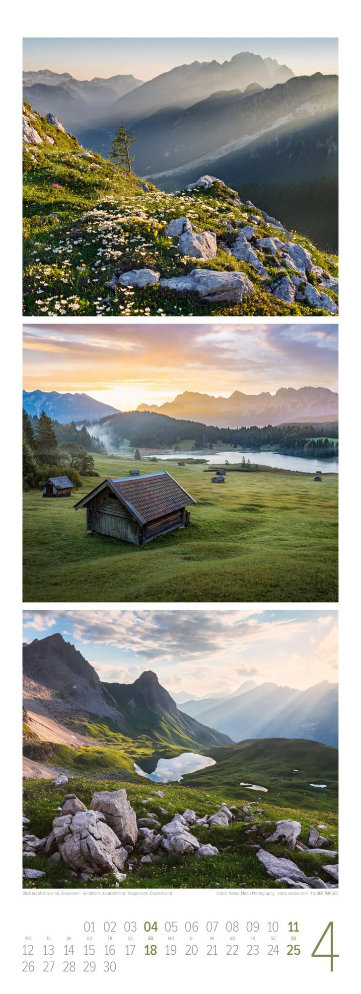 Bergzeit Triplet-Kalender 2027: Stimmungsvoller Bergkalender im schlanken Hochformat (24x66 cm) | Triplet-Fotografie mit Bildern aus den Alpen