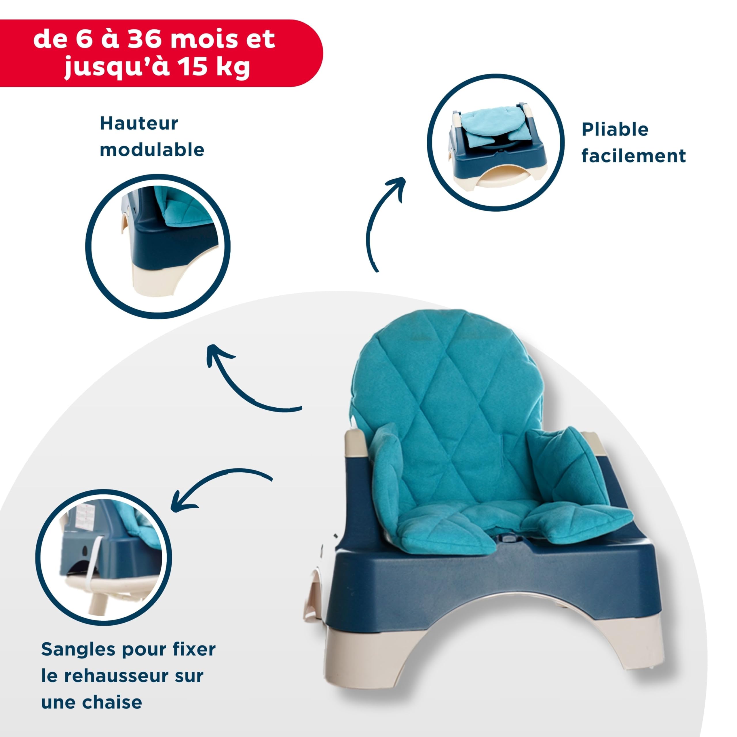 THERMOBABY - Rehausseur de chaise 3 en 1 Wooded Miscanthus - De 6 à 36 mois (jusqu'à 15 kg) - Fabriqué en France - Bleu
