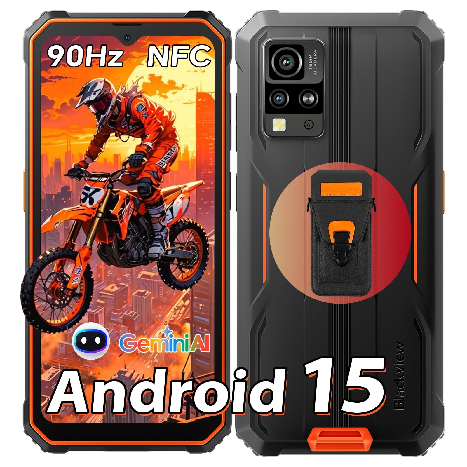 Blackview BV4800SE Android 15 Rugged Smartphone, 12GB(4+8)+64GB/2TB TF Octa Core, 90Hz 6.56" Schermo, Telefono Indistruttibile Cellulare Robusto, 16MP con Gemini AI, NFC/Face ID/Dual 4G/IP68/IP69K