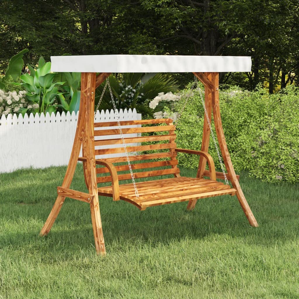 vidaXL Bugholz Schaukelgestell mit Creme Dach Holzgestell Gestell Rahmen für Hollywoodschaukel Schaukelbank Gartenschaukel Teak-Finish Massivholz