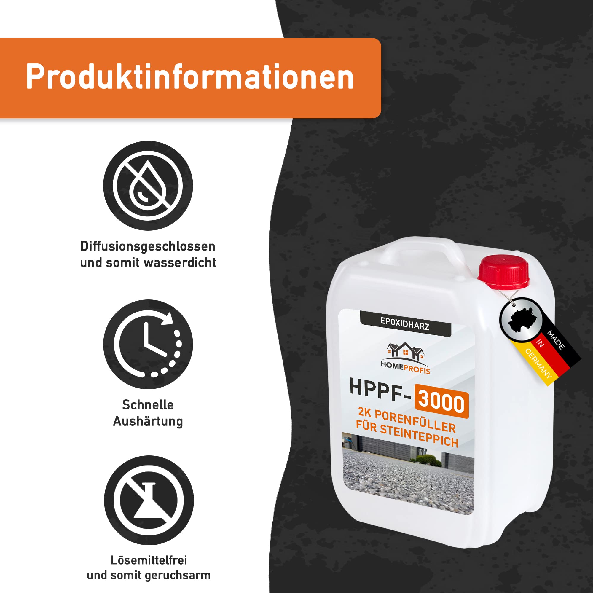 Home Profis® HPPF-3000 2K Epoxidharz Porenfüller für Steinteppich Innen & Außen (3kg) – Transparente Versiegelung, Porenverschluss zur Teilverfüllung und Vollverfüllung