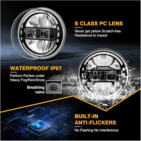 Lently Headlamp 7'' Led Headlight For Lada For Niva 4x4 H4 High Low Beam Round Headlamp Cars Running Lights Headlight Assembly(2piece Silver)