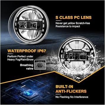 Lently Headlamp 7'' Led Headlight For Lada For Niva 4x4 H4 High Low Beam Round Headlamp Cars Running Lights Headlight Assembly(2piece Silver)