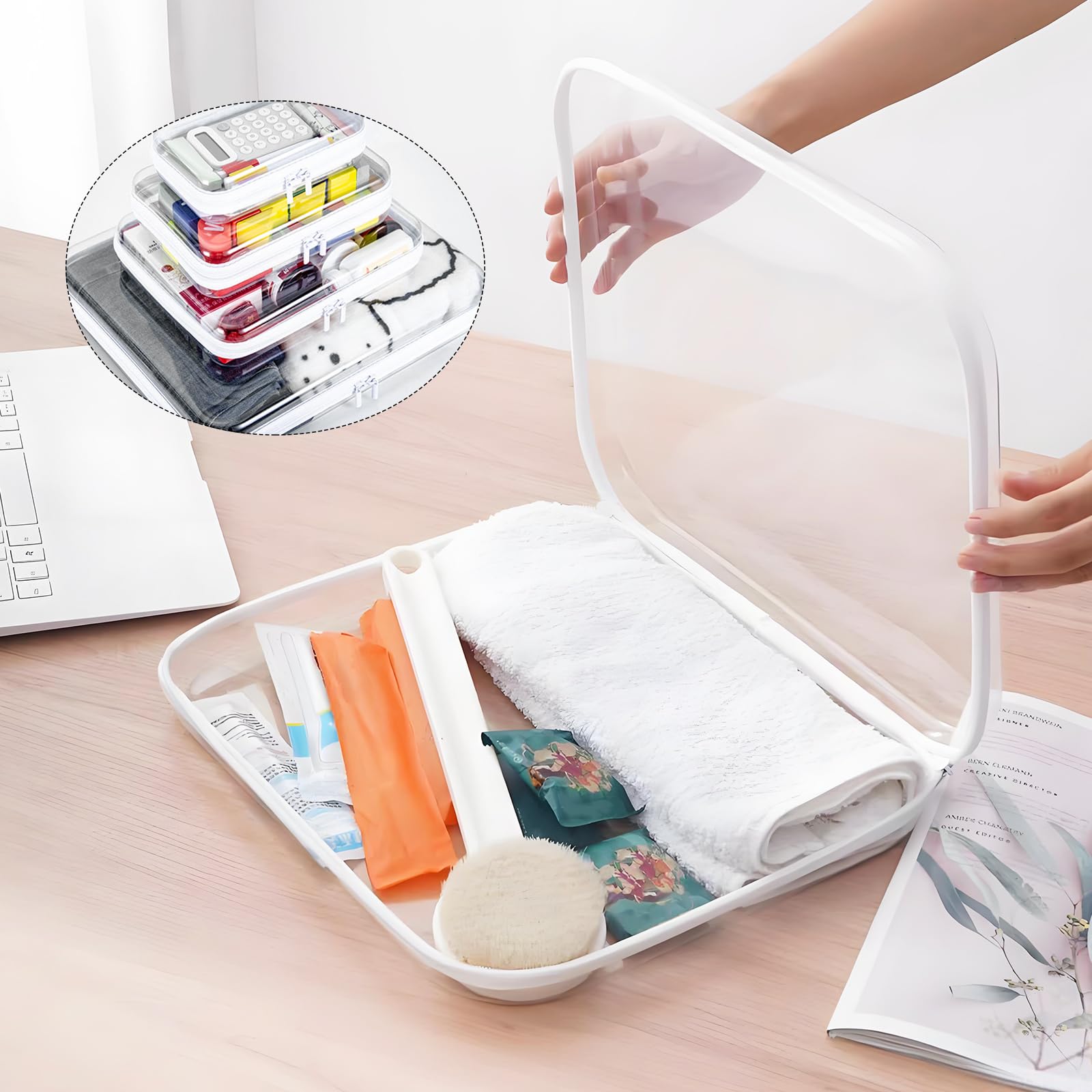 Borse Portaoggetti, 8 Pezzi Borsa Rigida con Doppie Cerniera Scatola Trasparente con Cerniera in 4 Misure Trousse Trucchi Donna in Plastica per Giocattoli Cosmetici Articoli da Toeletta