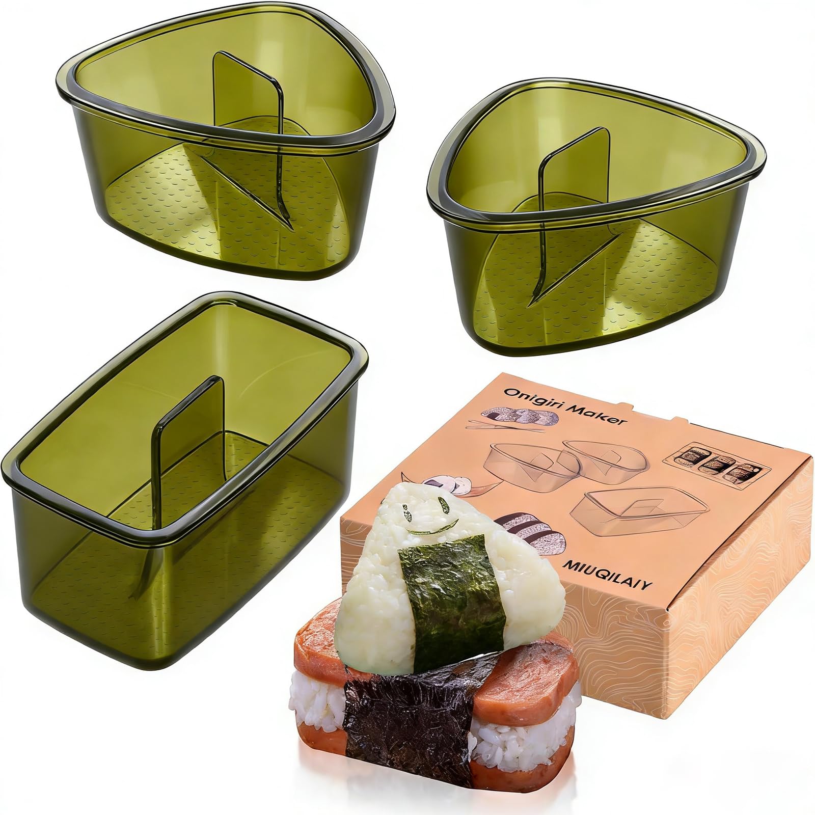 3PCS Clear Green Onigiri Rice Ball Mold Maker Kit, Musubi Press, Triangle Sushi Press for Kid Lunch Bento, Non-stick, BPA-Free