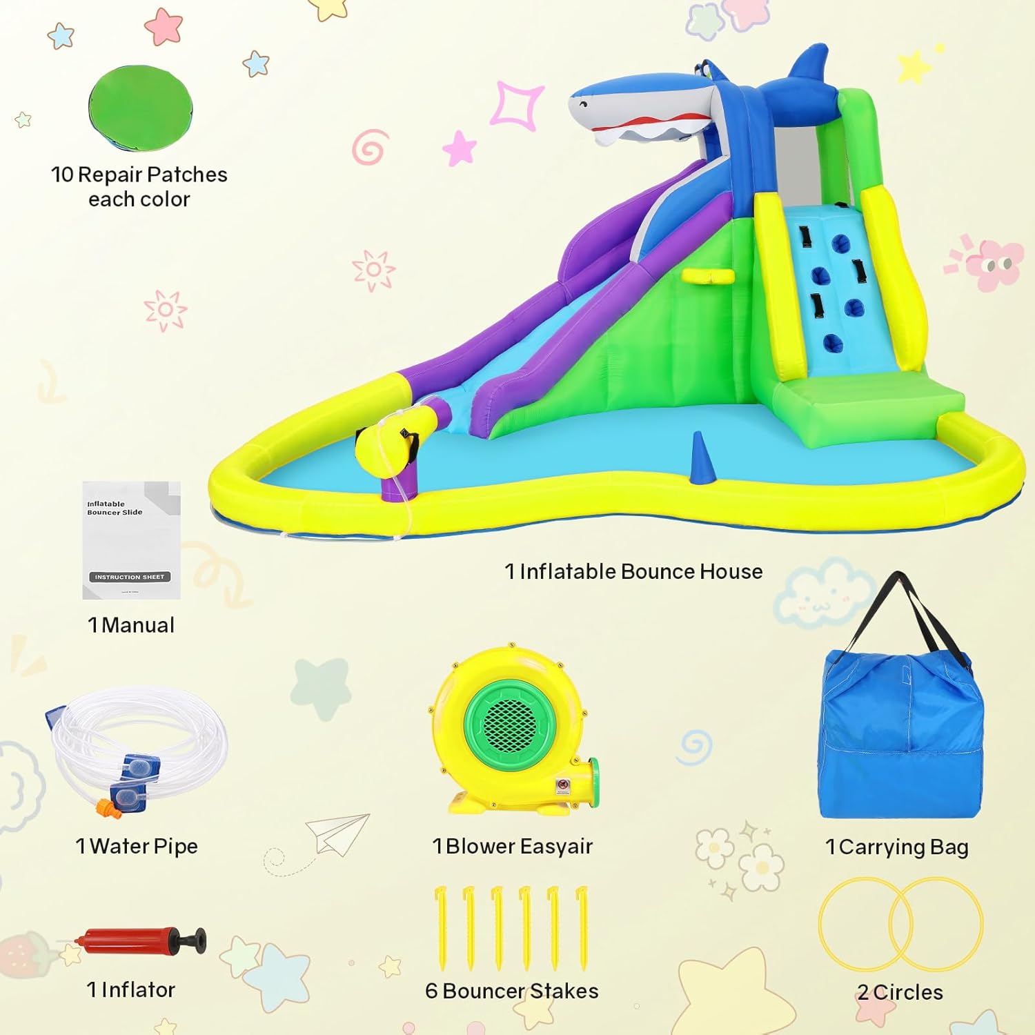 Bounce House for Big Kids 3-12 Years,Water Slide Bounce House,Inflatable Bounce Castle with Climbing Wall,Water Gun,Pool,13x14FT Play Center for Indoor/Outdoor Backyard (Light Yellow, Size1)