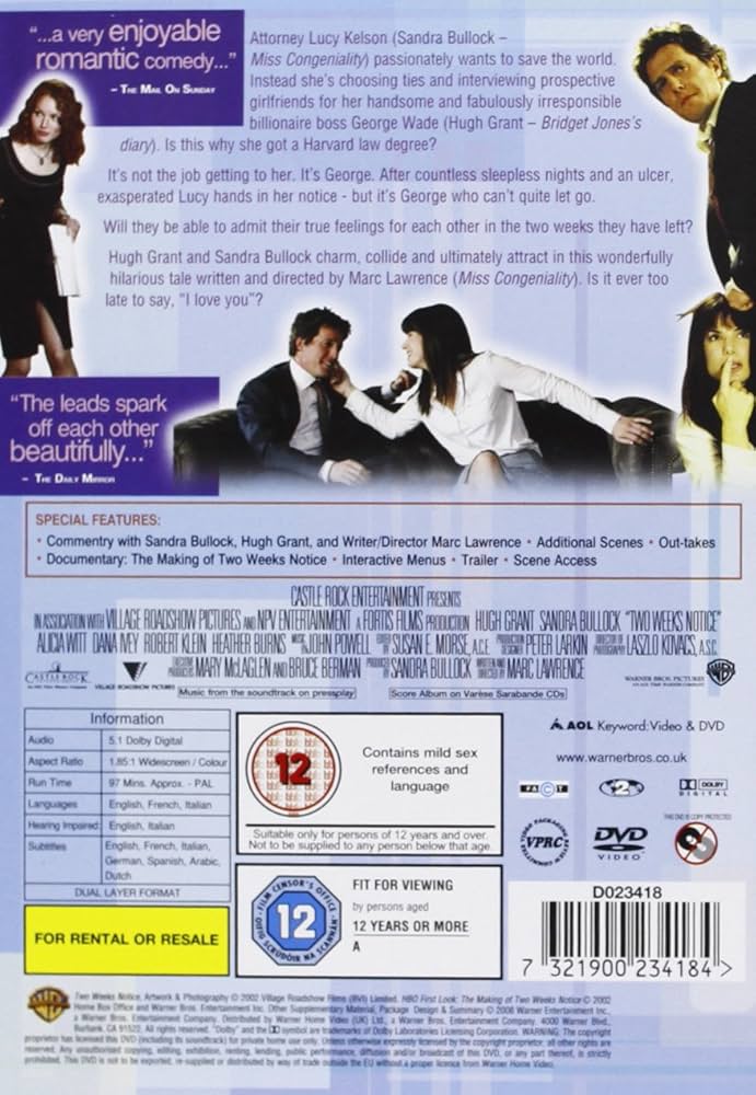 Amazon.com: Two Weeks Notice [Region 2] : Movies & TV