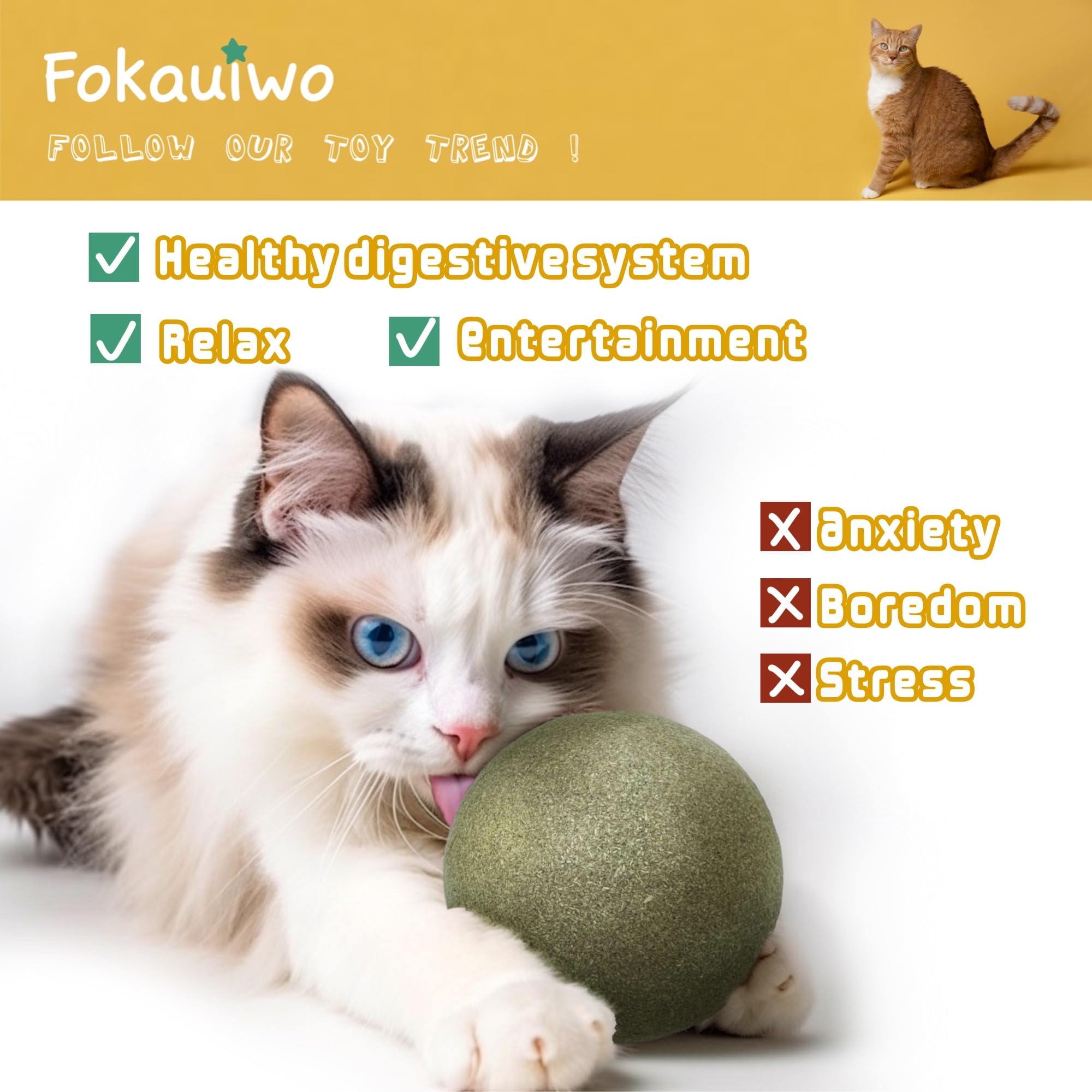 Fokauiwo 3.94 Inches Big Catnip Ball for Cats - Cat Toys for Indoor Cats - Cat Nip Balls Large- Edible Toys - Lick Safe Healthy Kitten Chew Toys - Kitty Teeth Cleaning Dental Toys