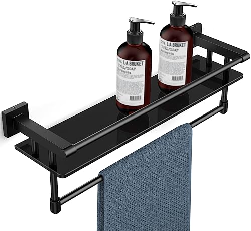 Miniatura 8 de Estante de vidrio para baño con toallero de 20 pulgadas, para montar en la pared, organizador de baño, barra de toalla de acero inoxidable SUS304,