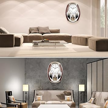 Rhythm Magic Musical Wall Clock - European Style Retro Design with Light Control Chime for Home Living Room - Silent and Elegant Music Clock