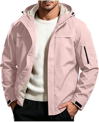Windbreaker Jackets for Men Waterproof Long Sleeve ZipUp Hoo
