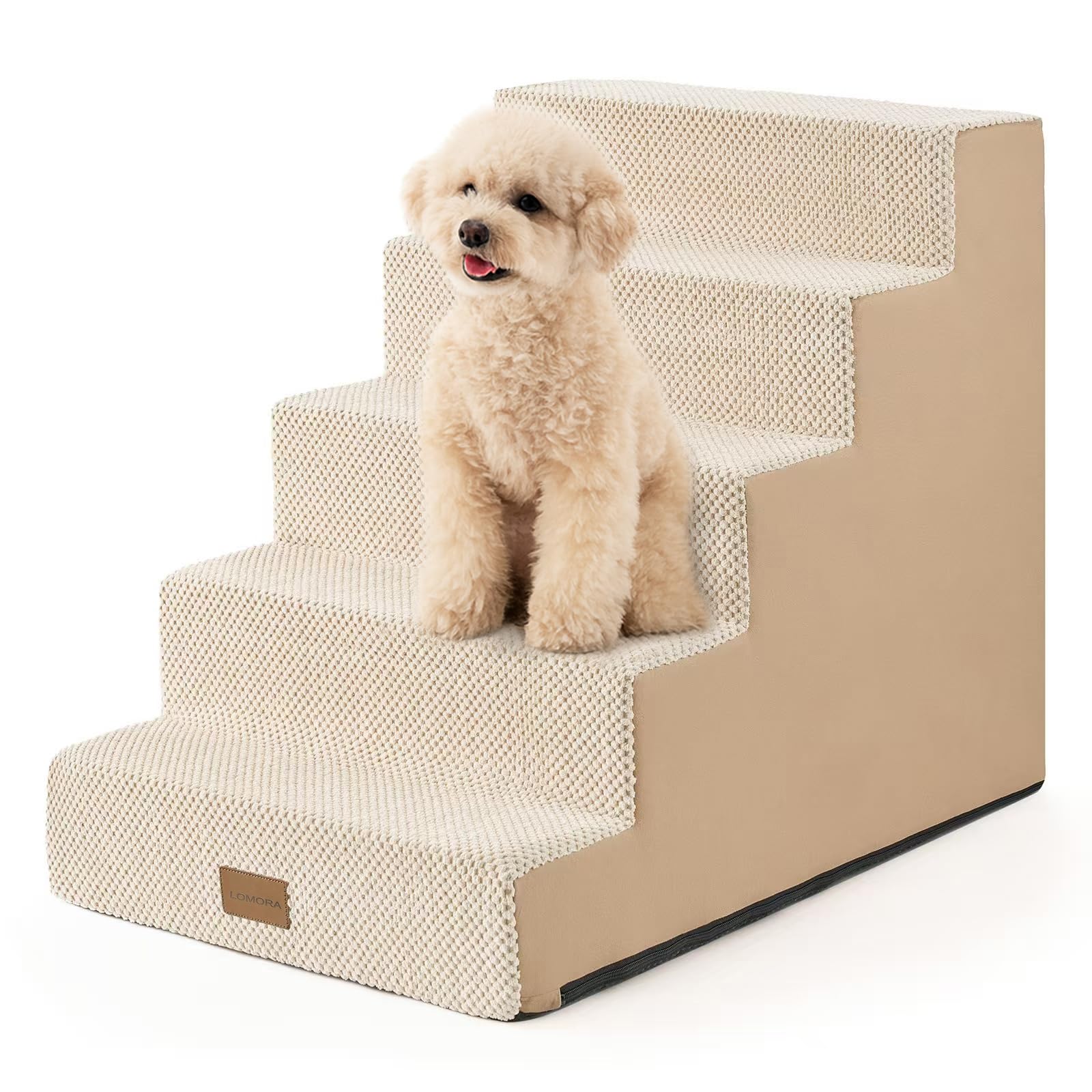 LOMORA Dog Stairs for Small Dogs, 5 Tier Widened Pet Stairs for High Beds, 23.6" H Non-Slip Dog Steps for Puppy, Elderly, or Disabled Dogs,