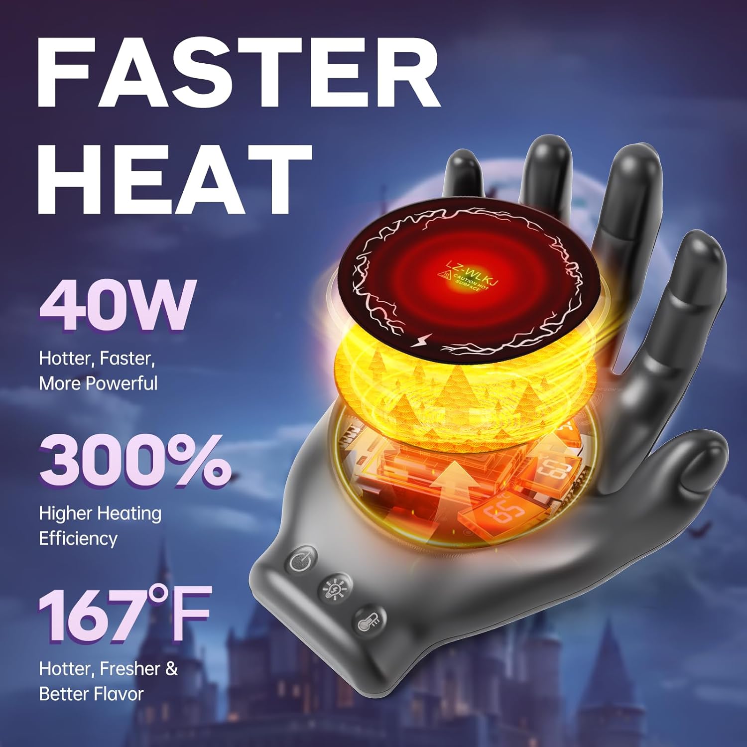 Devil's Hand Heating Mug Warmer & Mug Set - 3 Temp Settings & 8H Timer, Coffee Cup Warmer Plate for Desk Auto Shut Off, Ideal Beverage Warmer Gift for Coffee, Tea, Milk (Black)