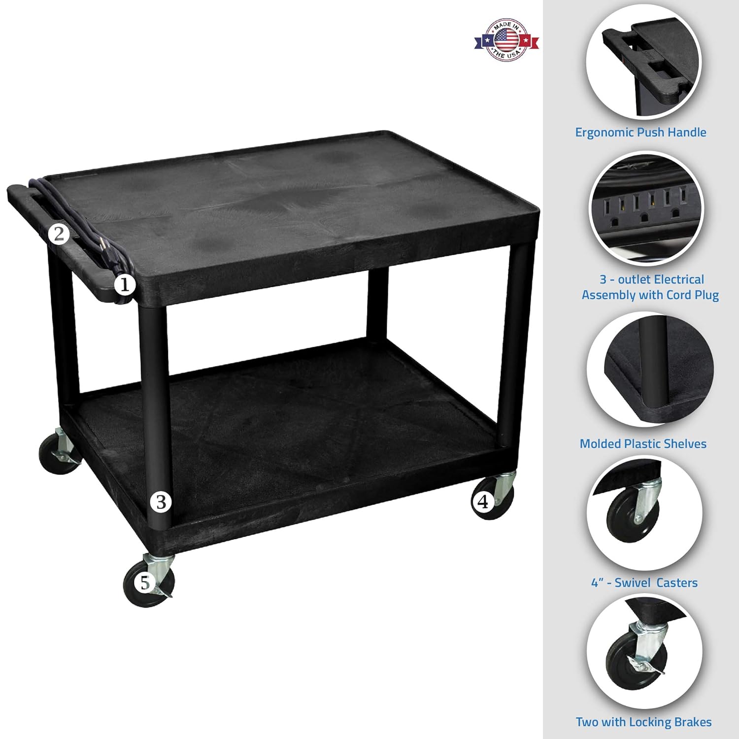 Luxor - 27"H AV Cart - Two Shelves Electric