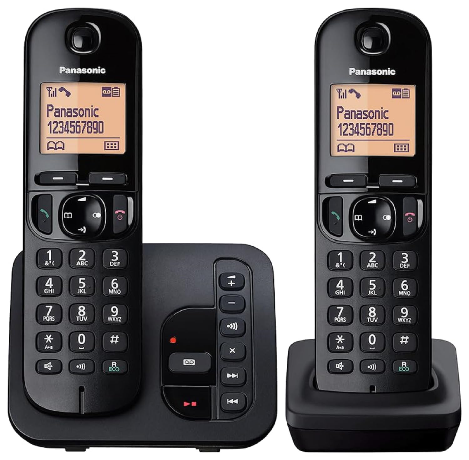 PanasonicKX-TGC222EB DECT Cordless Phone with Answering Machine, 1.6 inch Easy-to-Read Backlit Display, Nuisance Call Blocker, Hands-Free Speakerphone, ECO Mode - Black, Twin Handset Pack